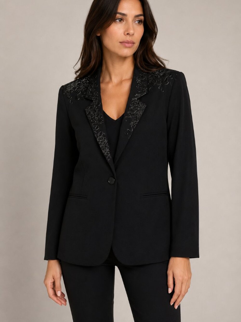 My Stuff by Belinda Barber Black Embellished Sequin Blazer Jacket Size 4